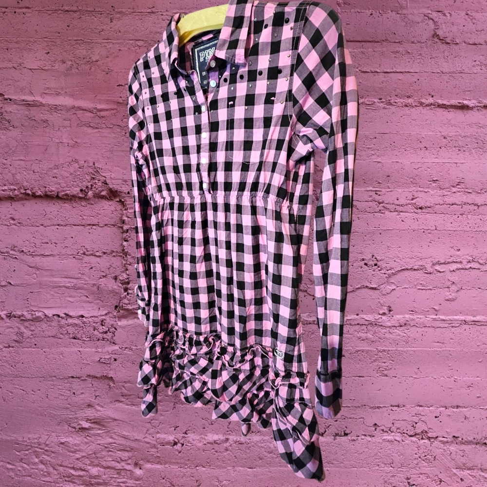 Victoria's Secret PINK Plaid Pink & Black Ruffled Hem Top/Mini Dress